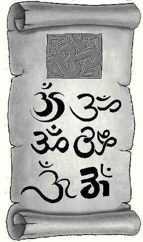 A scroll with the sacred syllable Aum written in several scripts