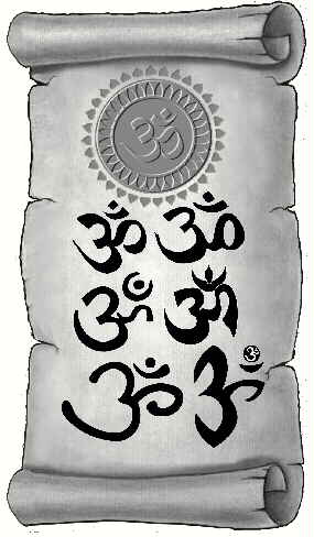 A scroll with the sacred syllable Aum written in several scripts