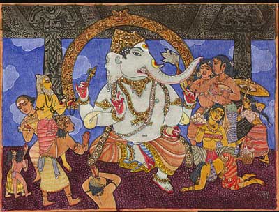 S. Rajam’s cover art: worshippers from many walks of life worshipping Lord Ganesha