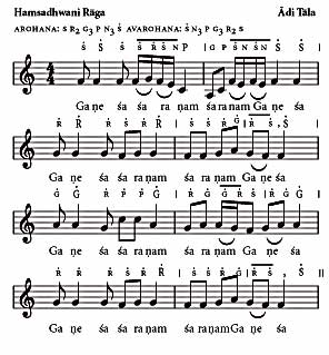 Sheet music for “Ganesha Sharanam” in Hamsadhwani raga, Adi tala