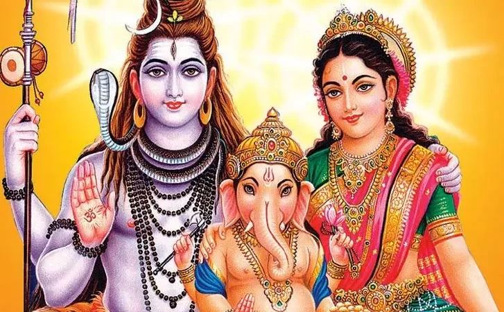 Lord Ganesh with Shiva and Parvati
