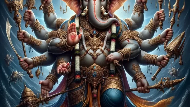 Vira Ganapati: The Valiant Warrior Lord with Sixteen Arms